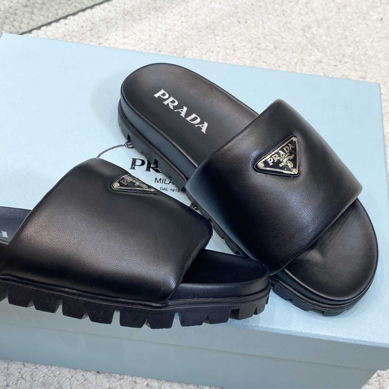 Prada Padded Nappa Leather Slides - PerfectKickZ