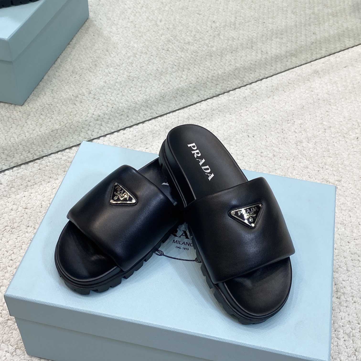 Prada Padded Nappa Leather Slides - PerfectKickZ