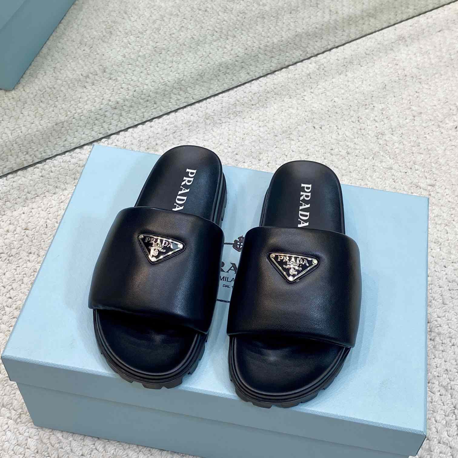 Prada Padded Nappa Leather Slides - PerfectKickZ