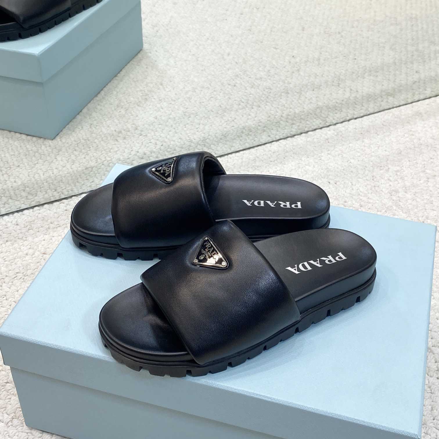Prada Padded Nappa Leather Slides - PerfectKickZ