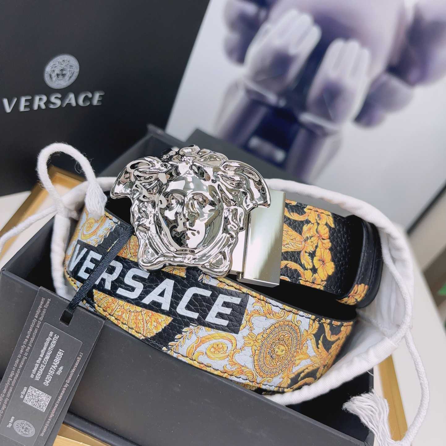 Versace La Medusa Logo-buckle Barocco-print Belt   40mm - PerfectKickZ