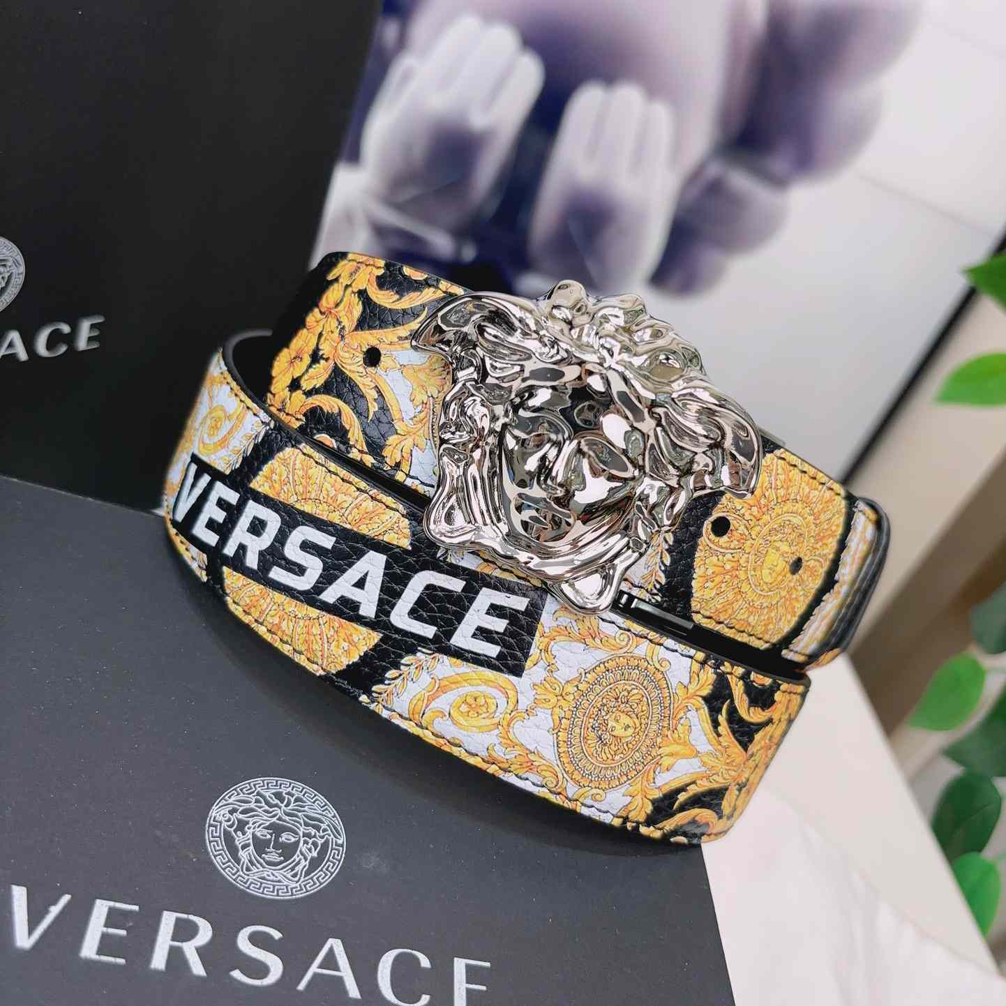 Versace La Medusa Logo-buckle Barocco-print Belt   40mm - PerfectKickZ