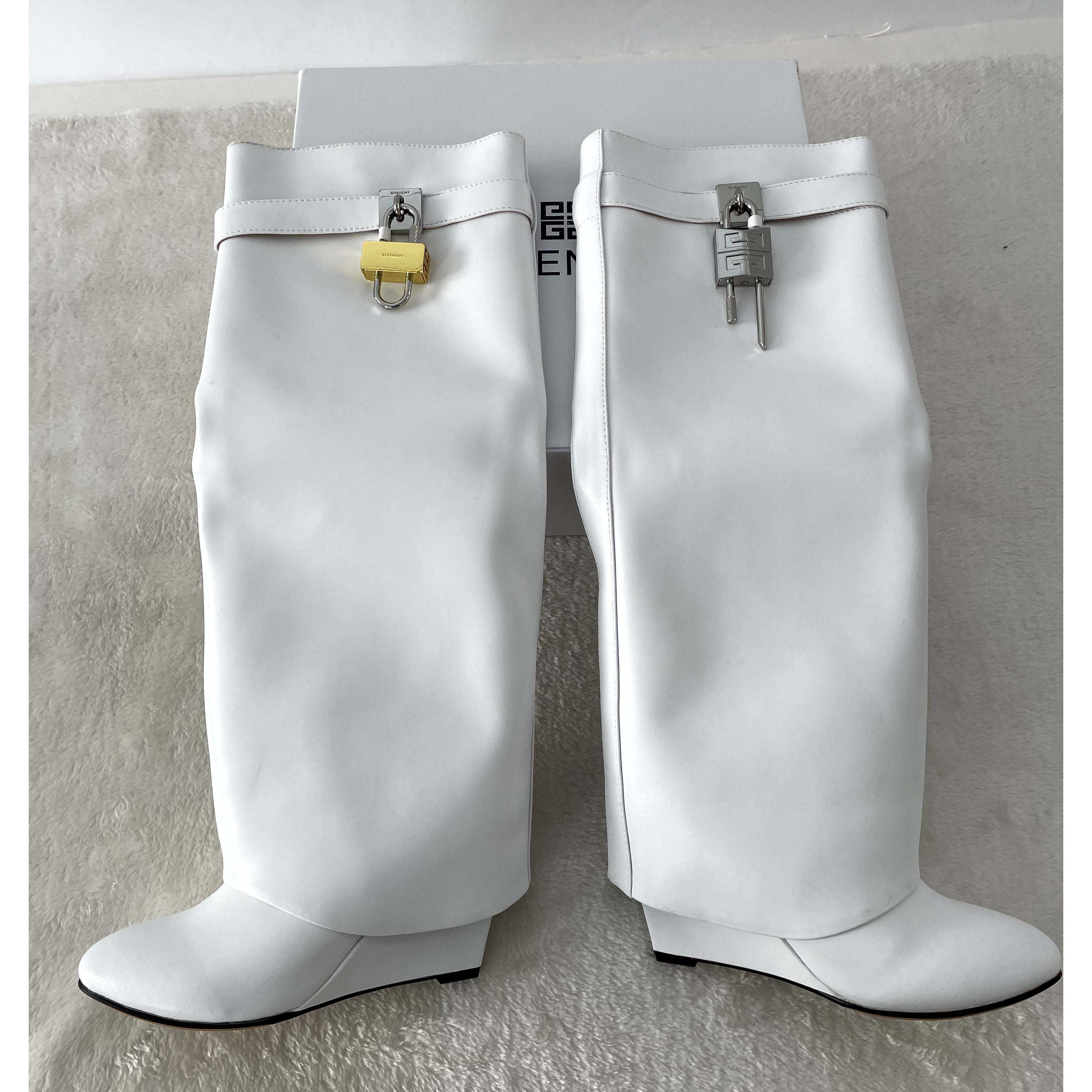 Givenchy Shark Lock Pant Boots In Leather In White (50% Off Sale) xz657 - PerfectKickZ