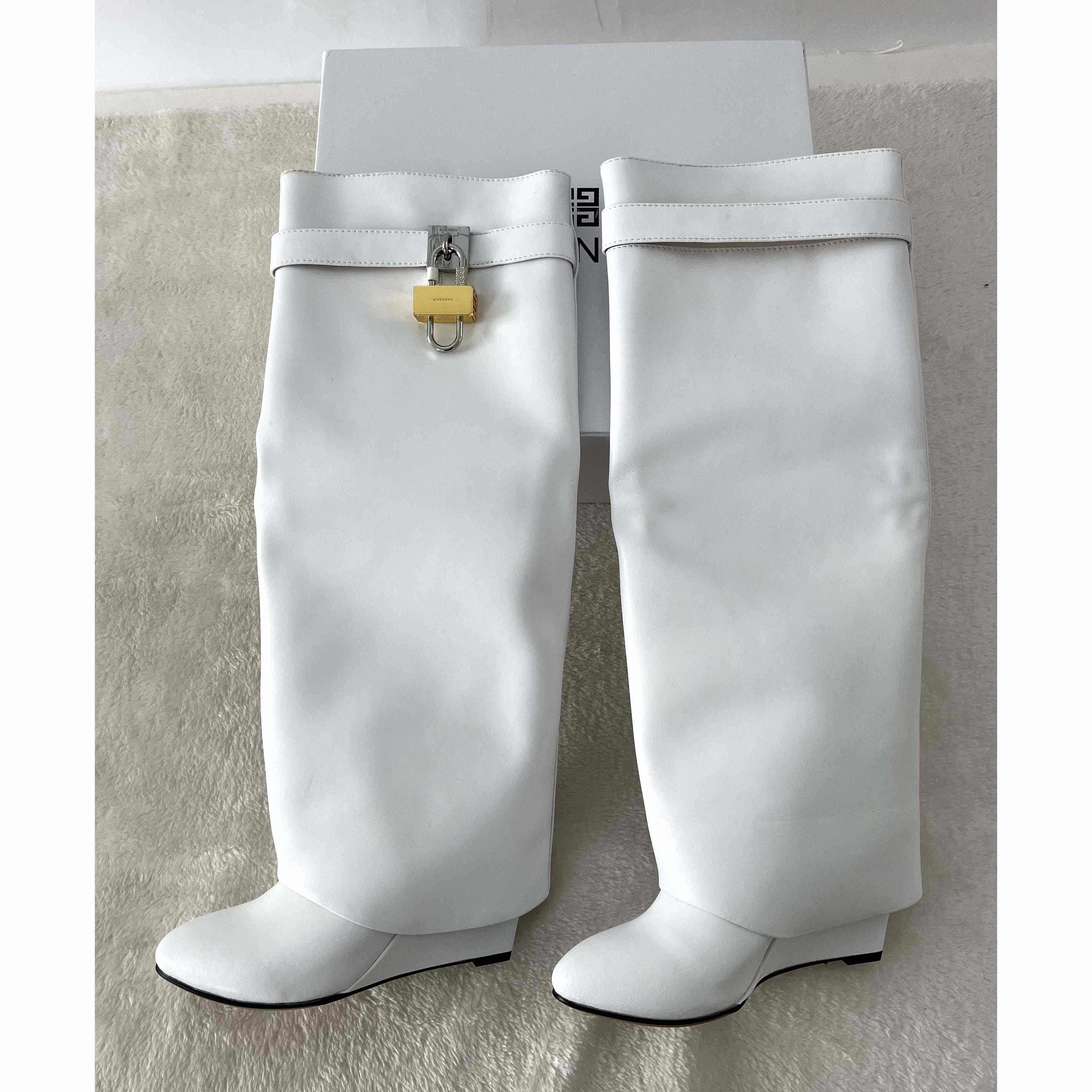 Givenchy Shark Lock Pant Boots In Leather In White (50% Off Sale) xz657 - PerfectKickZ