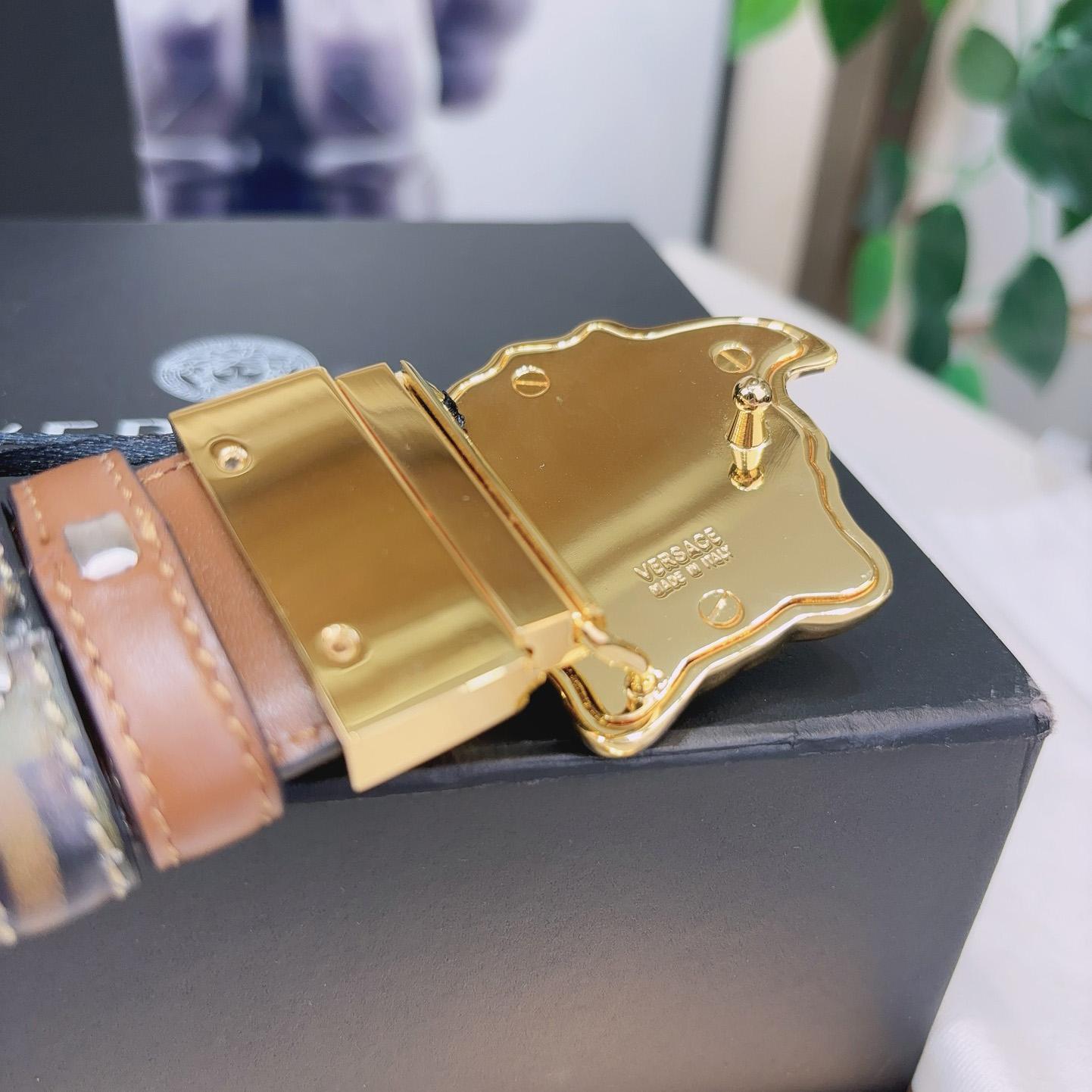 Versace La Medusa Logo-buckle Barocco-print Belt   40mm - PerfectKickZ