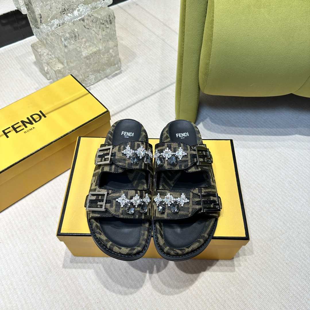 Fendi Feel Brown Fabric Slides - PerfectKickZ