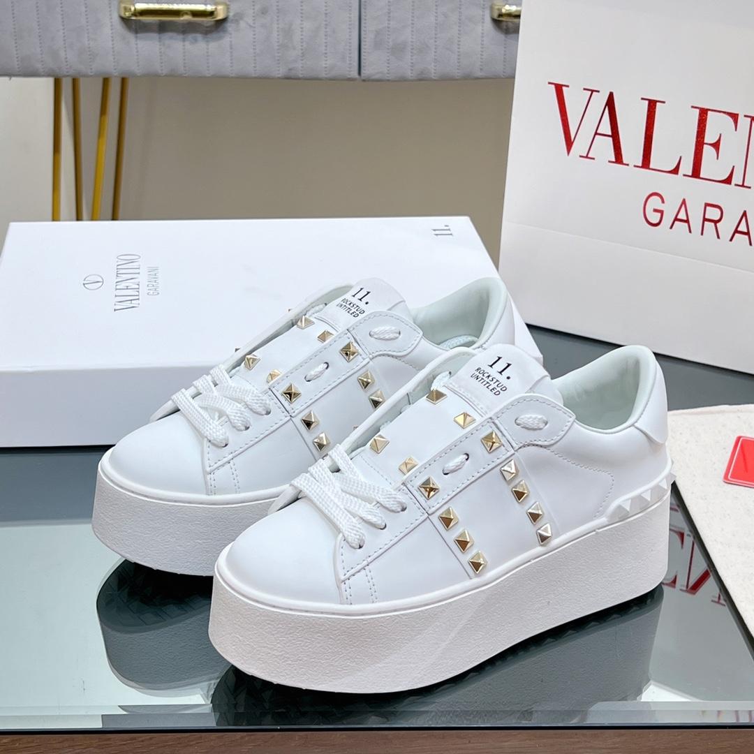 Valenti Flatform Rockstud Untitled Sneaker In Calfskin - PerfectKickZ