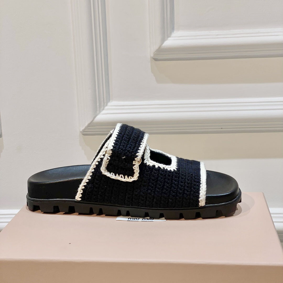Miu Miu Crochet Knit Slides - 