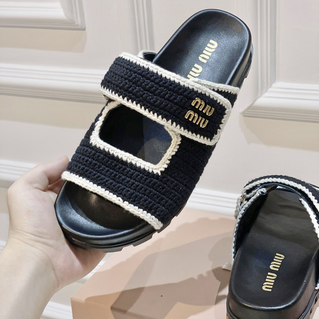 Miu Miu Crochet Knit Slides - 