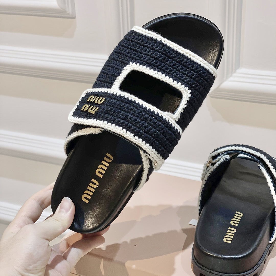 Miu Miu Crochet Knit Slides - 