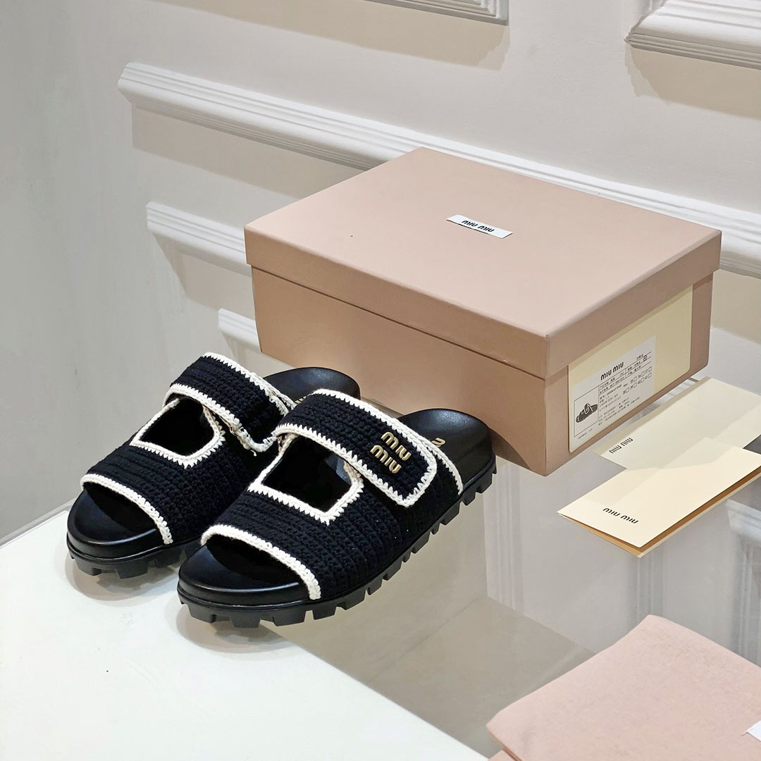 Miu Miu Crochet Knit Slides - 