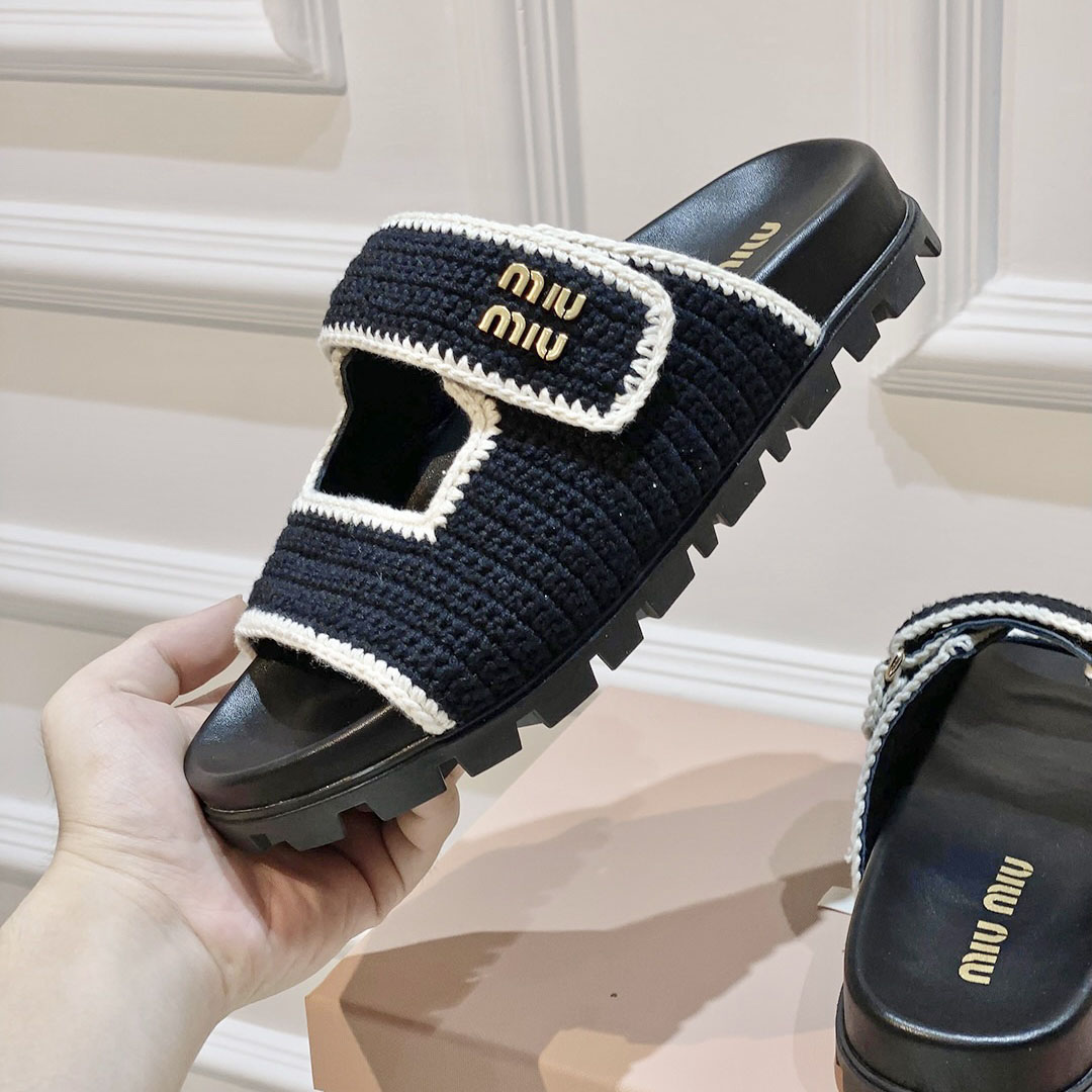 Miu Miu Crochet Knit Slides - 