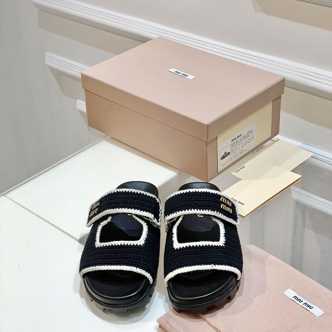 Miu Miu Crochet Knit Slides - 