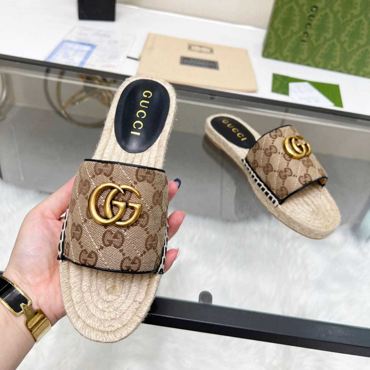 Gucci Women's GG Matelasse Canvas Espadrille Sandal - PerfectKickZ
