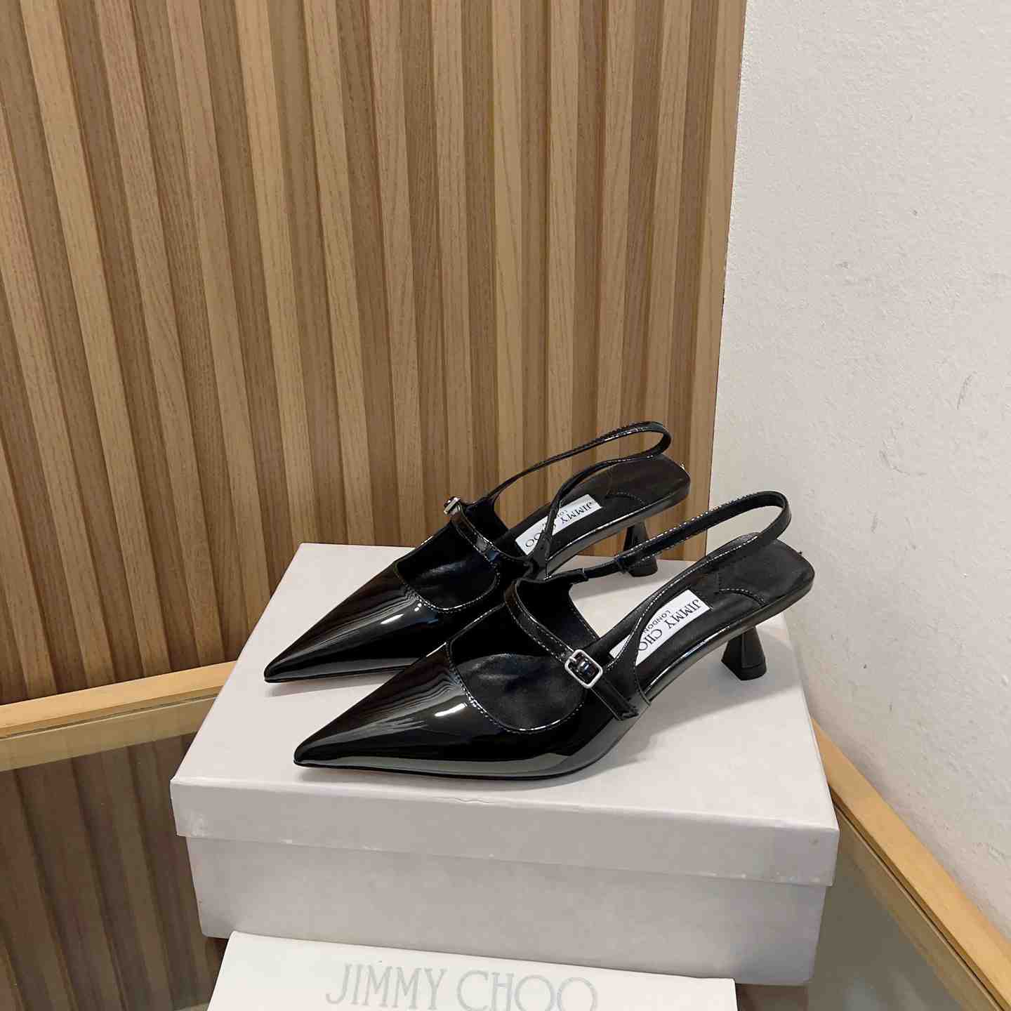Jimmy Choo Didi 45 Black Patent Leather Pointed Pumps - PerfectKickZ