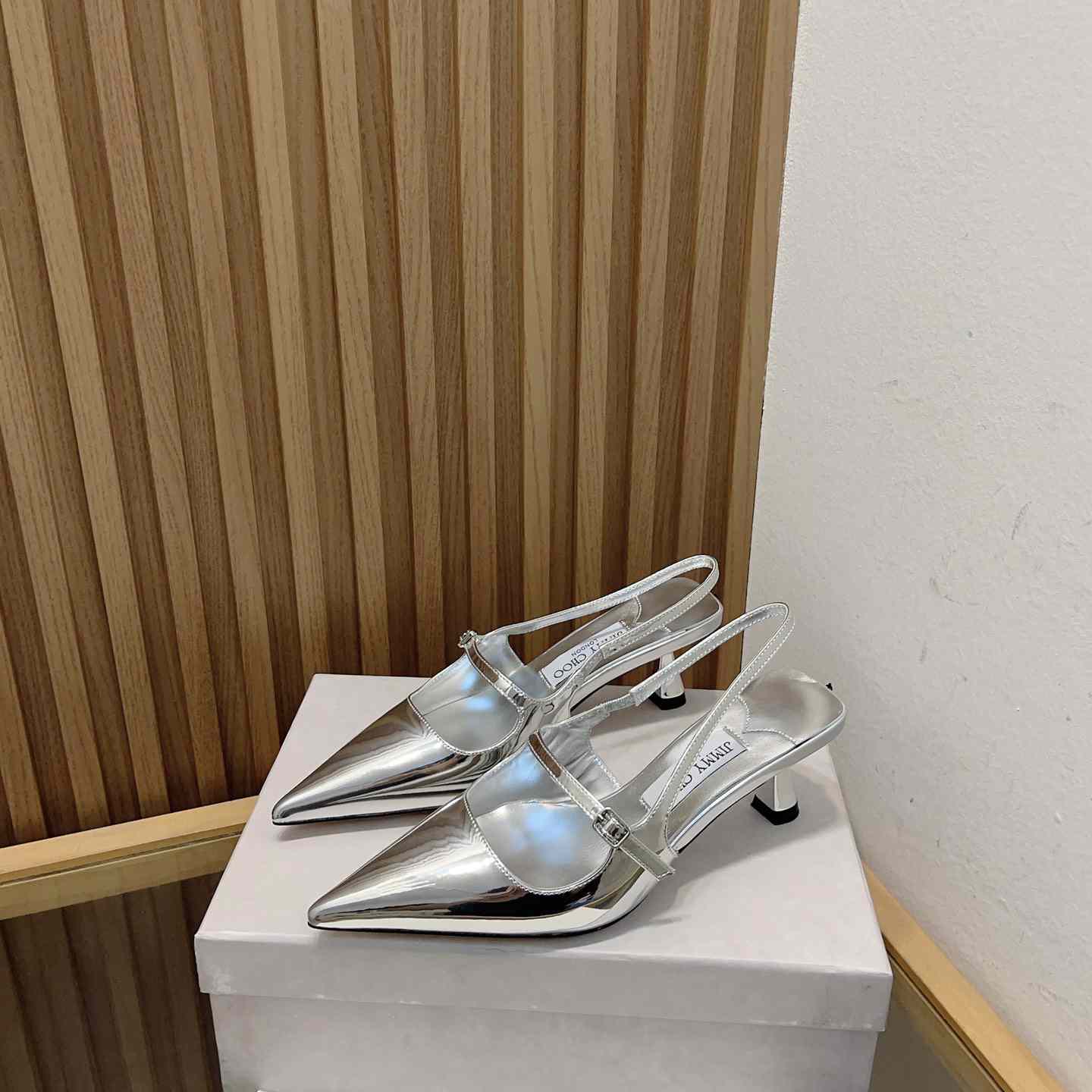Jimmy Choo Didi 45 Silver Liquid Metal Leather Pointed Pumps - PerfectKickZ