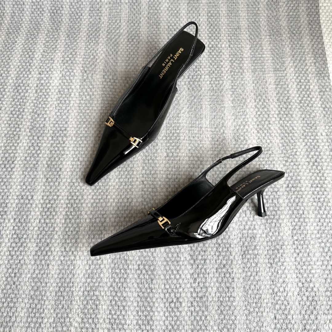 Saint Laurent Carine Slingback Pumps In Patent Leather - PerfectKickZ