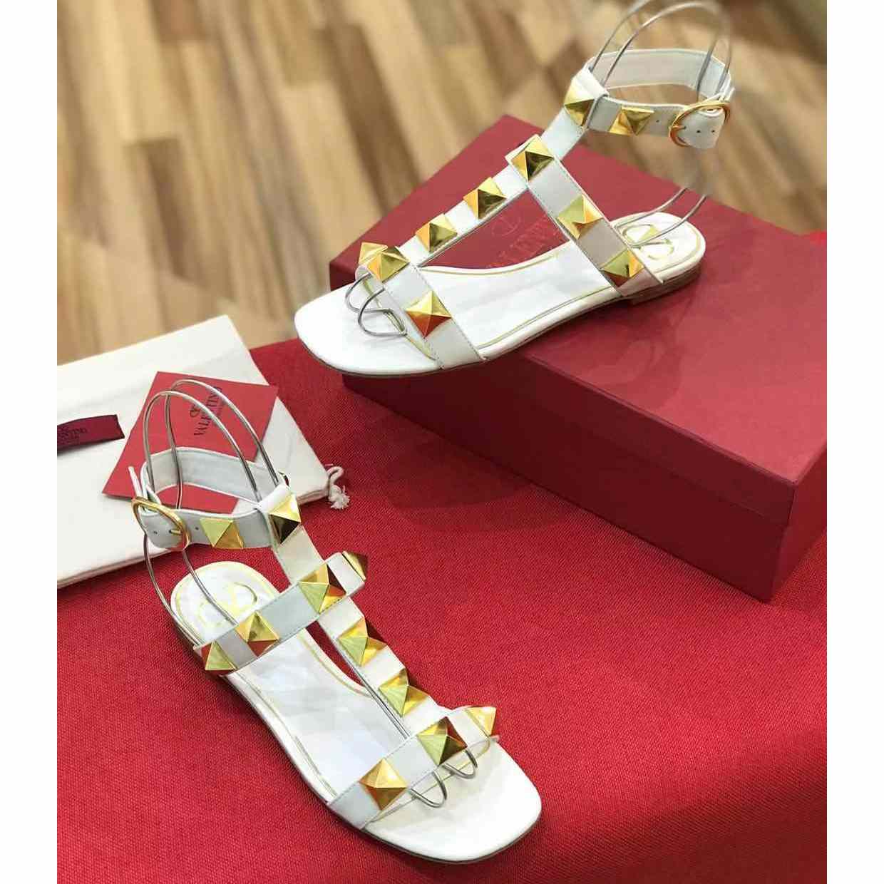 Valenti Roman Stud Flat Calfskin Sandal  - PerfectKickZ
