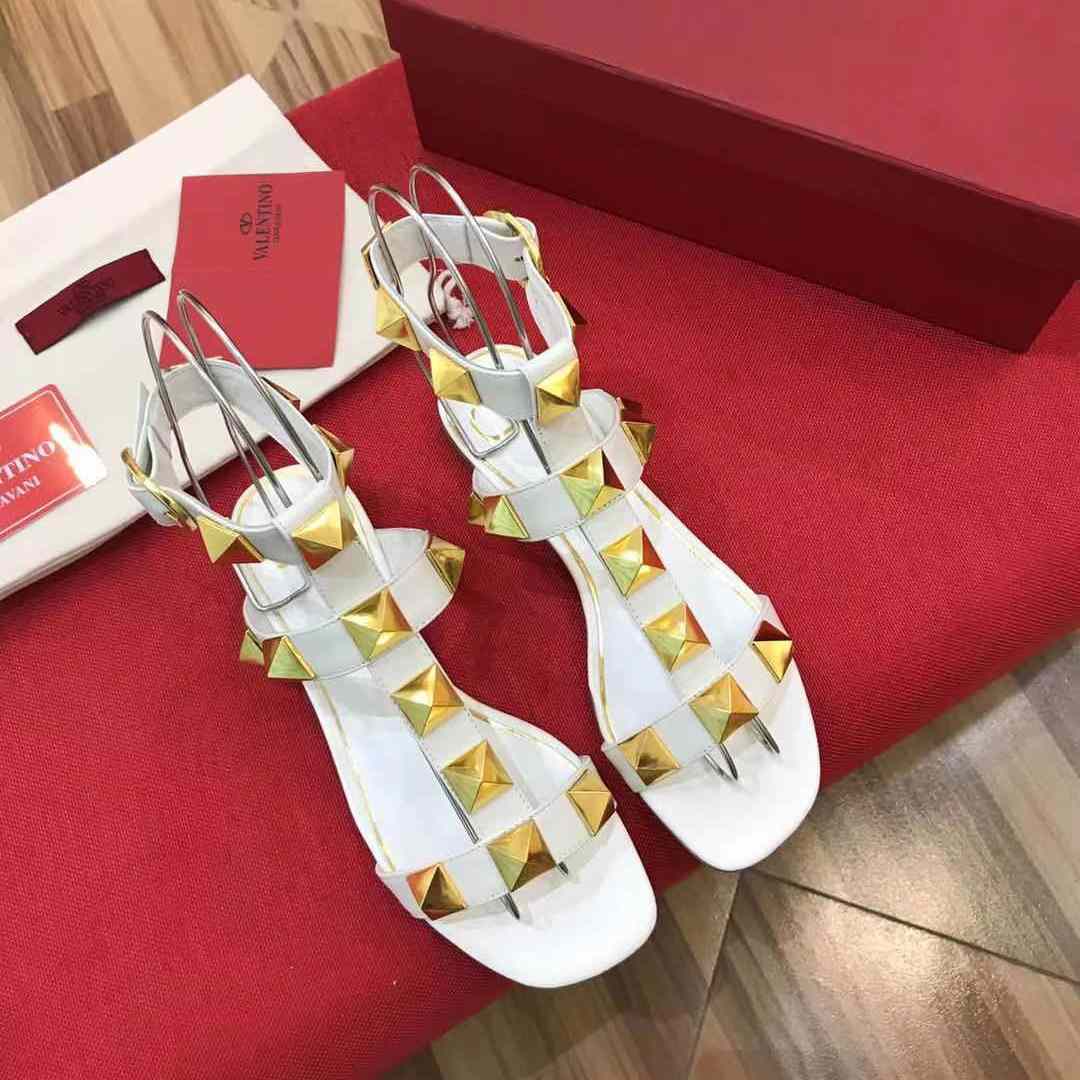 Valenti Roman Stud Flat Calfskin Sandal  - PerfectKickZ