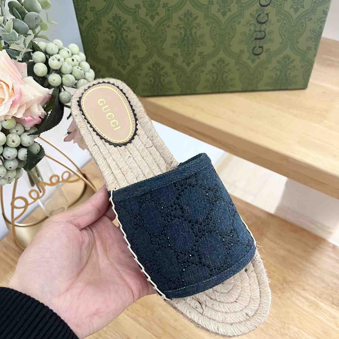 Gucci Women's Slide Espadrille With GG Crystals - PerfectKickZ