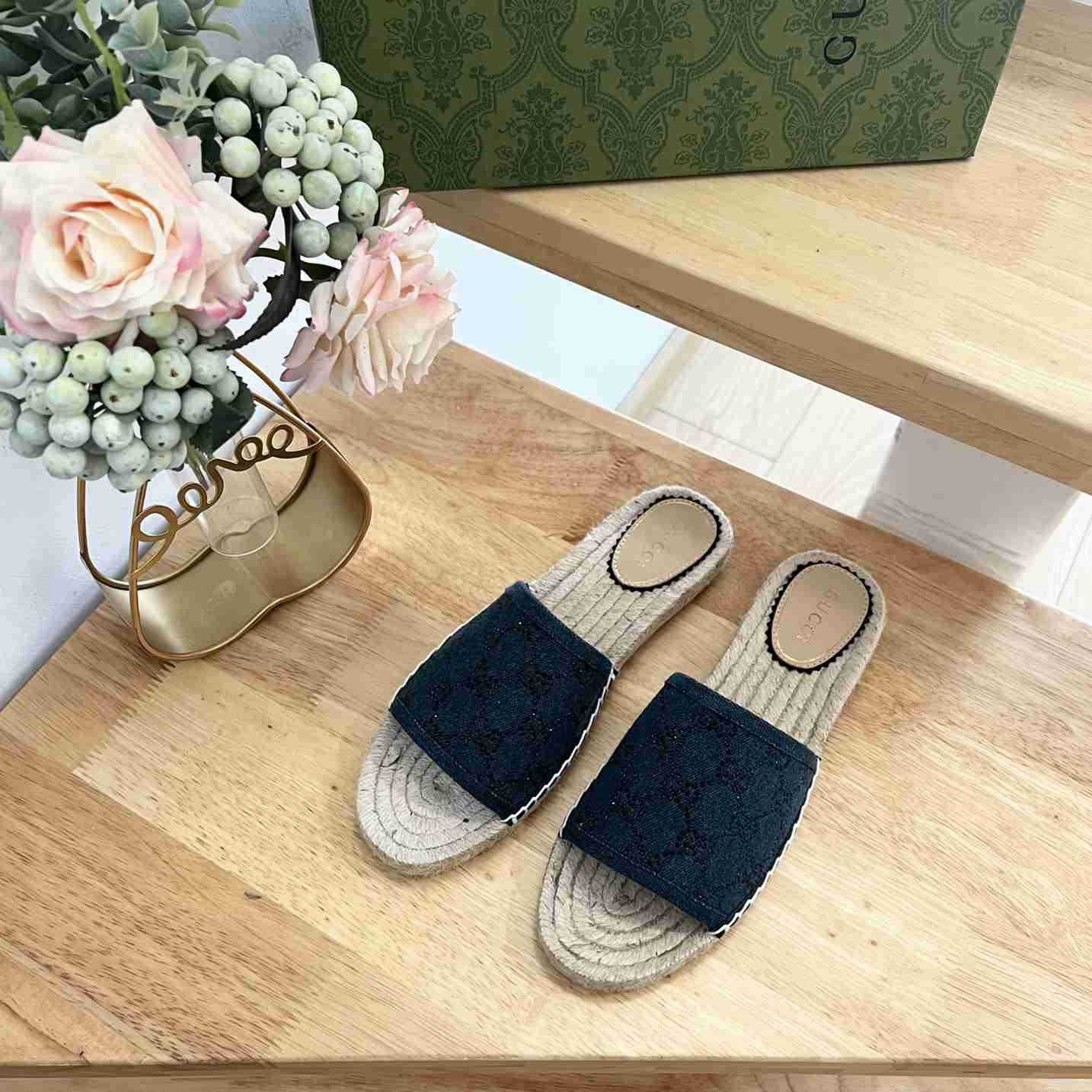 Gucci Women's Slide Espadrille With GG Crystals - PerfectKickZ