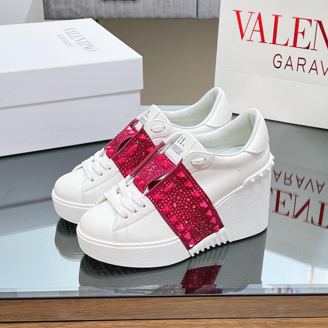 Valenti Open Disc Wedge Sneaker In Calfskin With Sequin Embroidery  85mm - PerfectKickZ