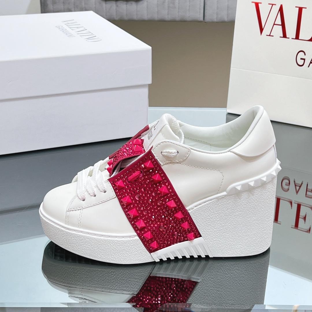 Valenti Open Disc Wedge Sneaker In Calfskin With Sequin Embroidery  85mm - PerfectKickZ