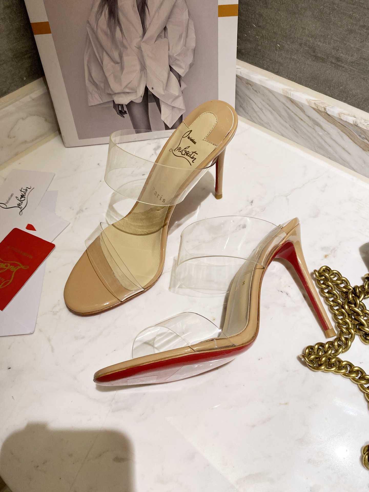 Christian Louboutin Just Nothing Clear Red Sole Slide Sandals - PerfectKickZ