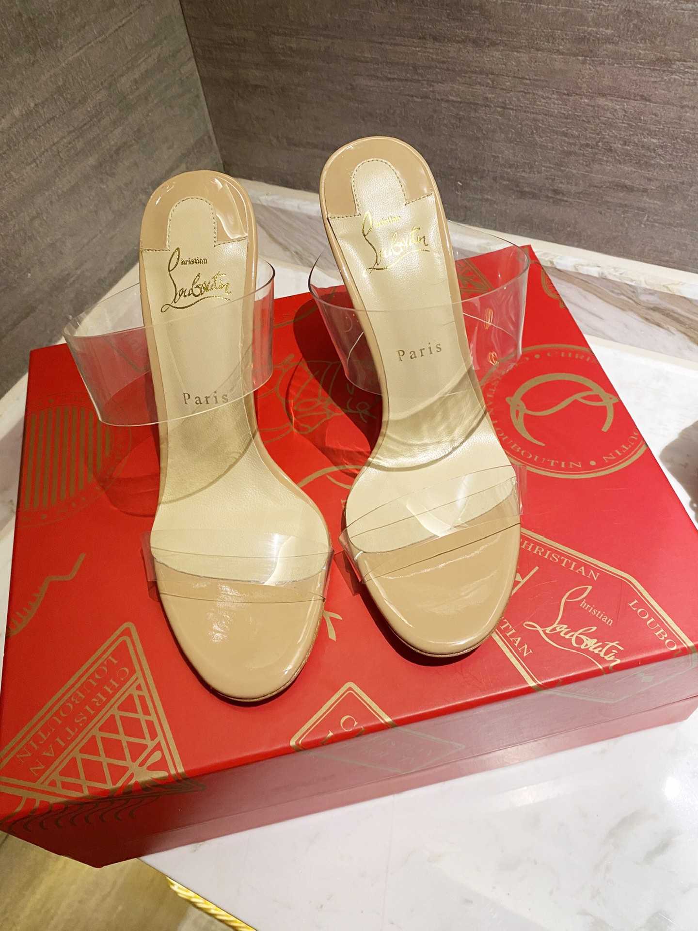 Christian Louboutin Just Nothing Clear Red Sole Slide Sandals - PerfectKickZ