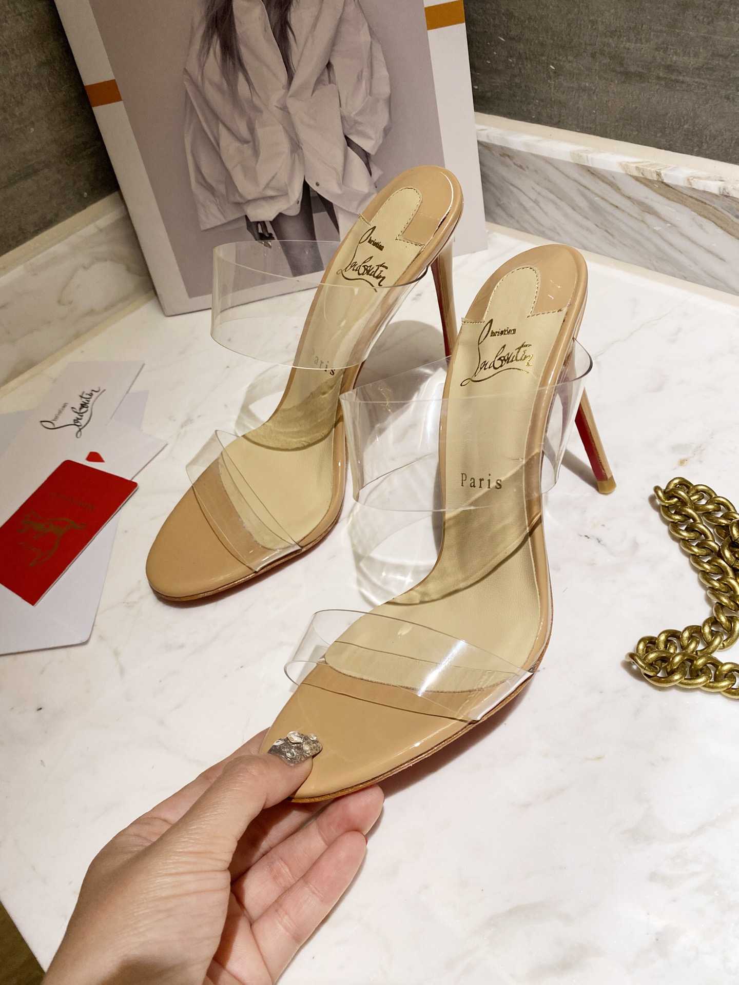 Christian Louboutin Just Nothing Clear Red Sole Slide Sandals - PerfectKickZ