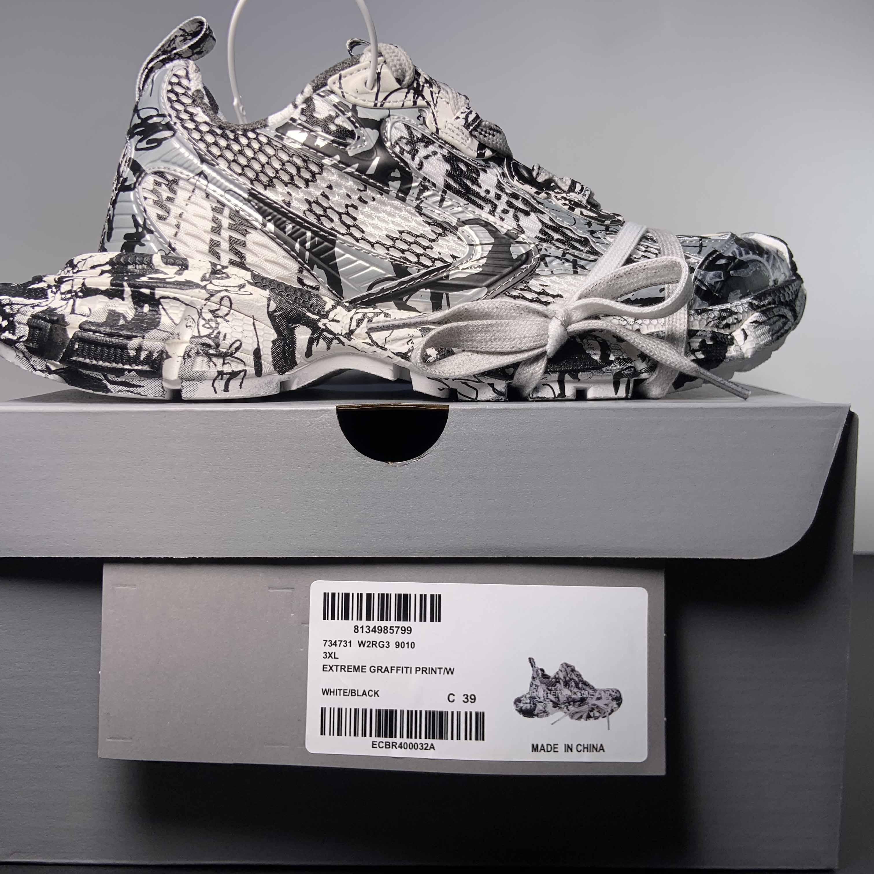 Balenciaga 3XL Extreme Graffiti Sneaker In White And Black  - PerfectKickZ