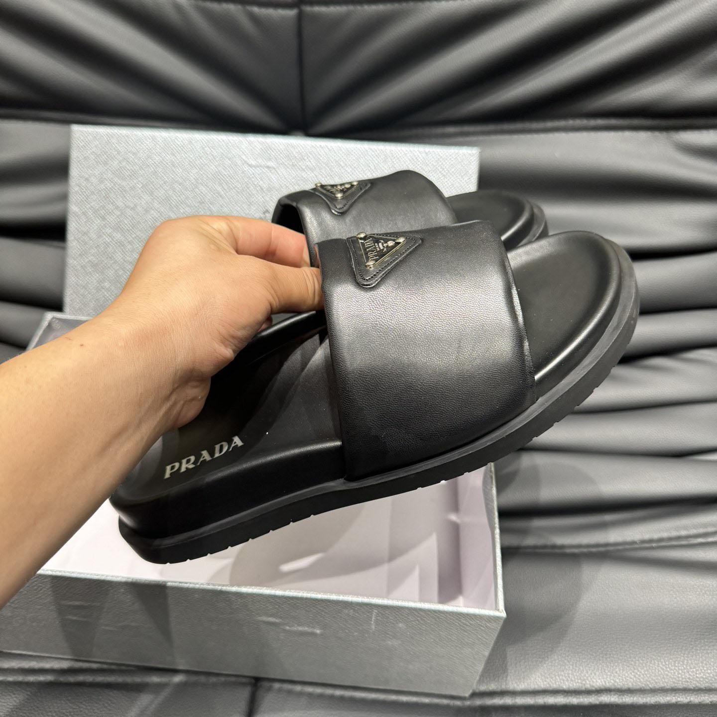 Prada Padded Nappa Leather Slides - PerfectKickZ