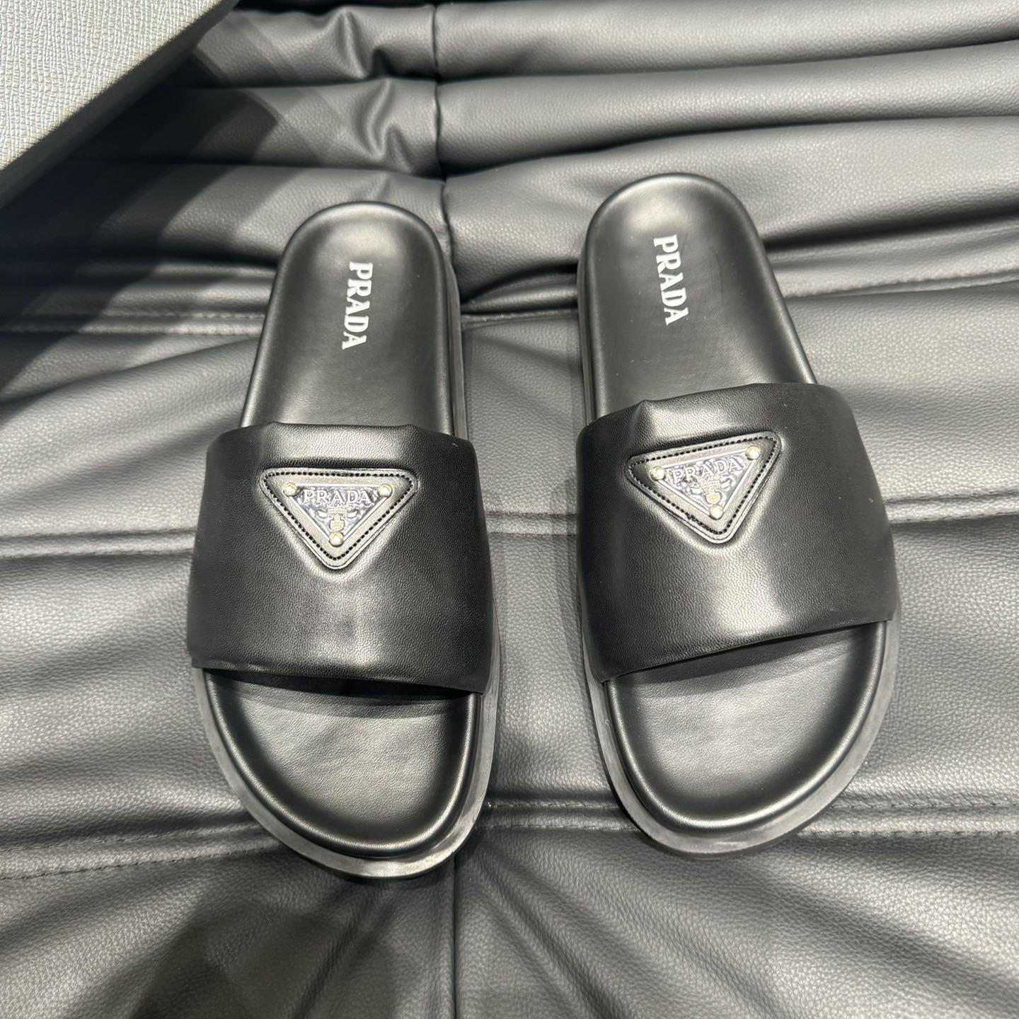 Prada Padded Nappa Leather Slides - PerfectKickZ