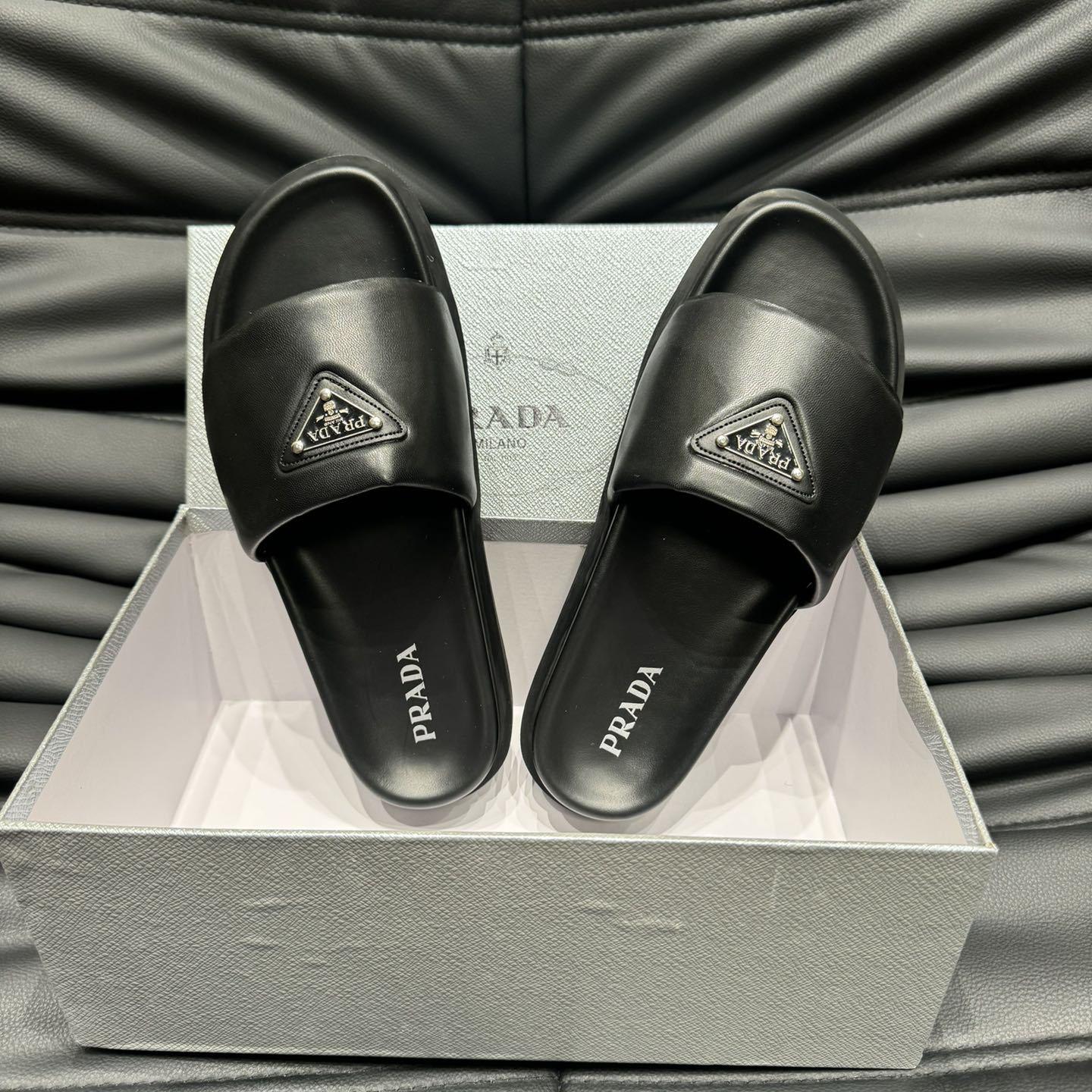 Prada Padded Nappa Leather Slides - PerfectKickZ