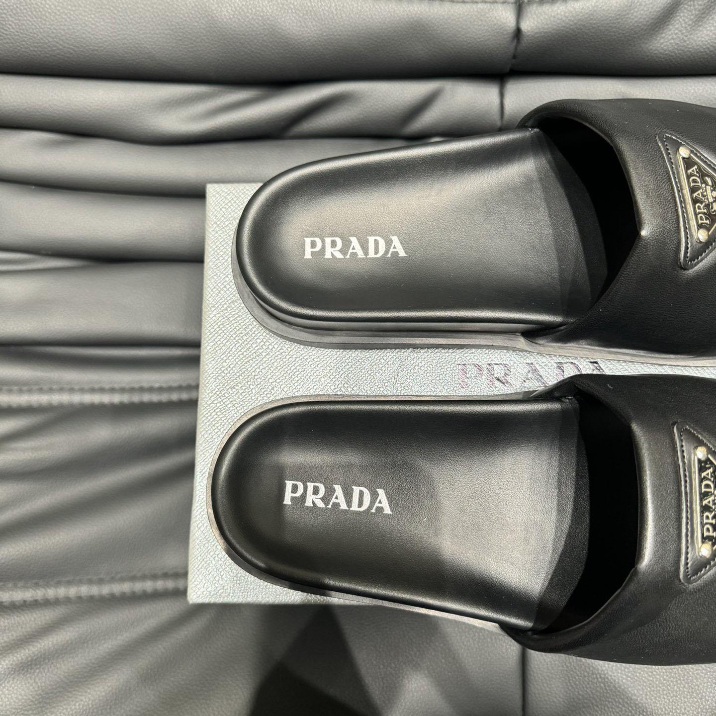 Prada Padded Nappa Leather Slides - PerfectKickZ