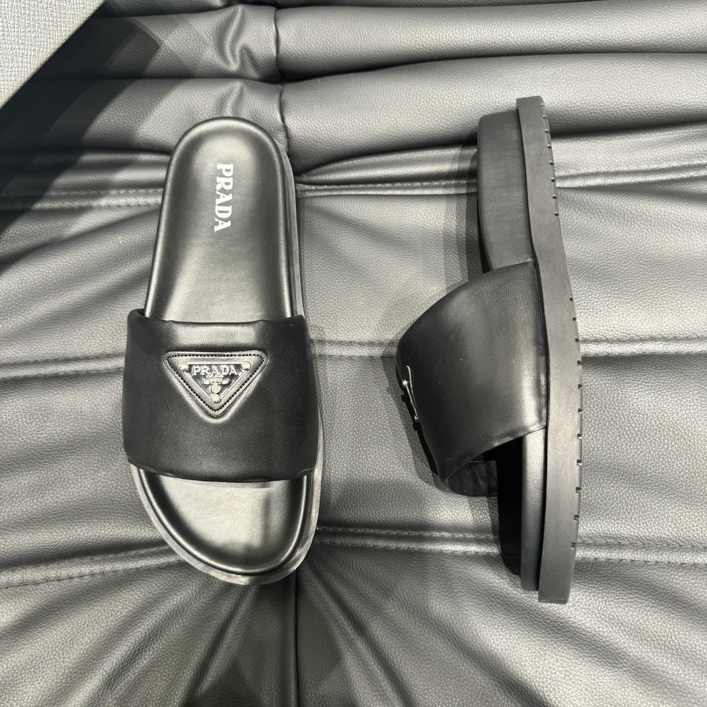 Prada Padded Nappa Leather Slides - PerfectKickZ