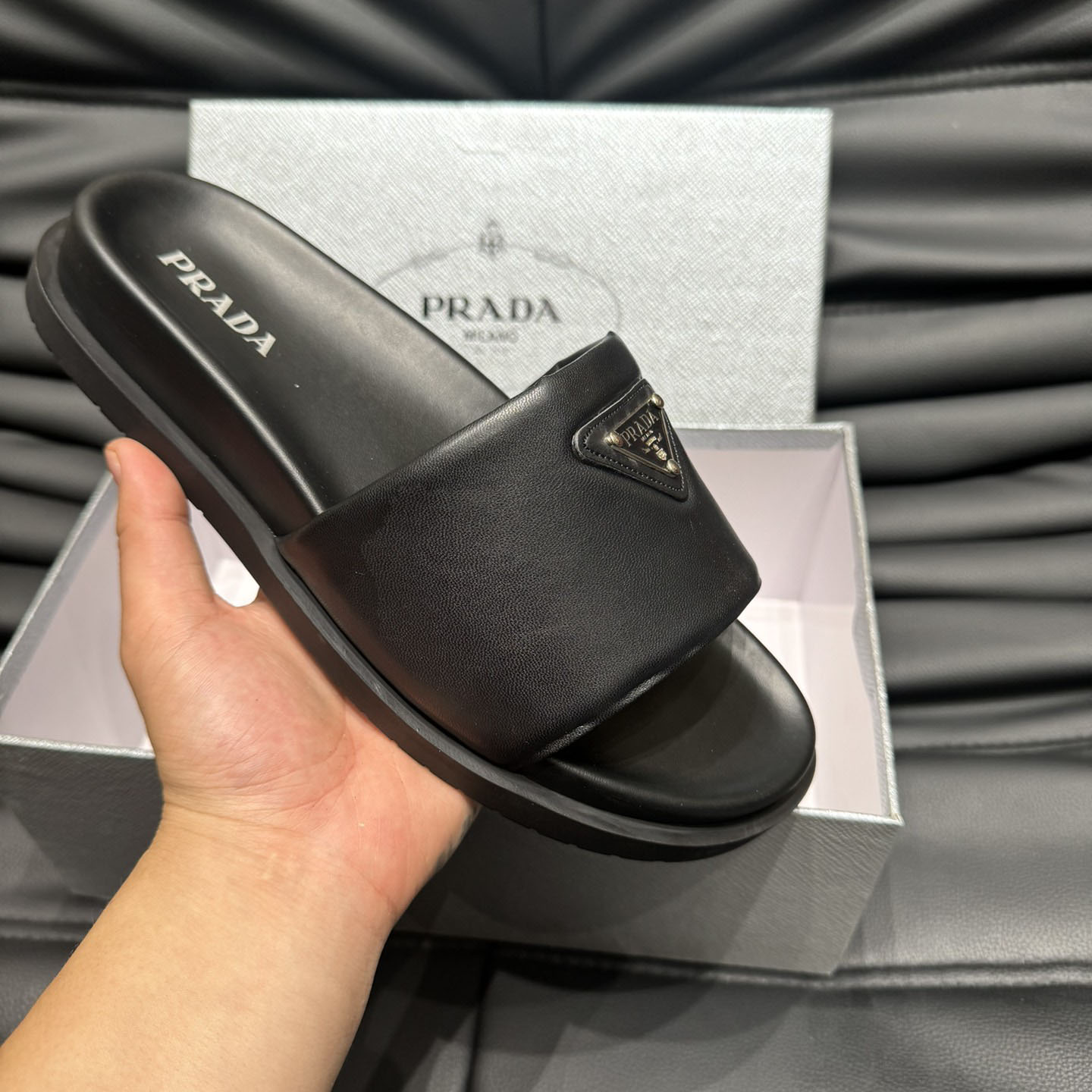 Prada Padded Nappa Leather Slides - PerfectKickZ