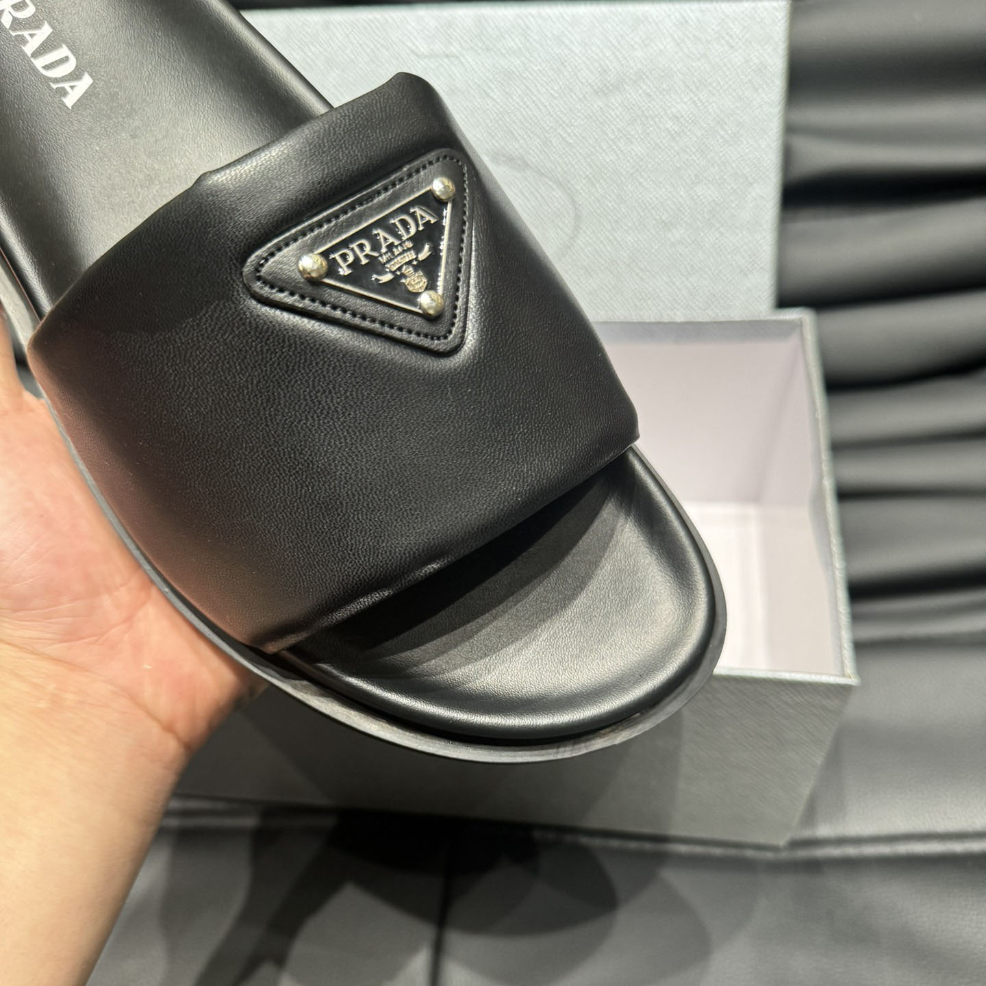 Prada Padded Nappa Leather Slides - PerfectKickZ