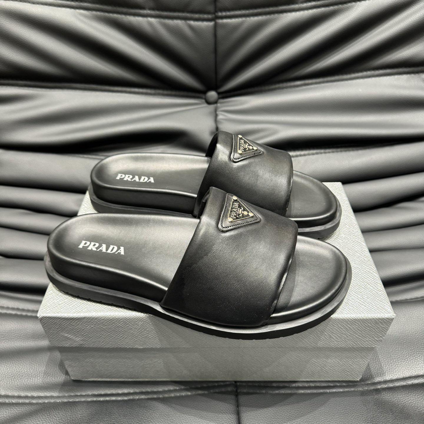 Prada Padded Nappa Leather Slides - PerfectKickZ