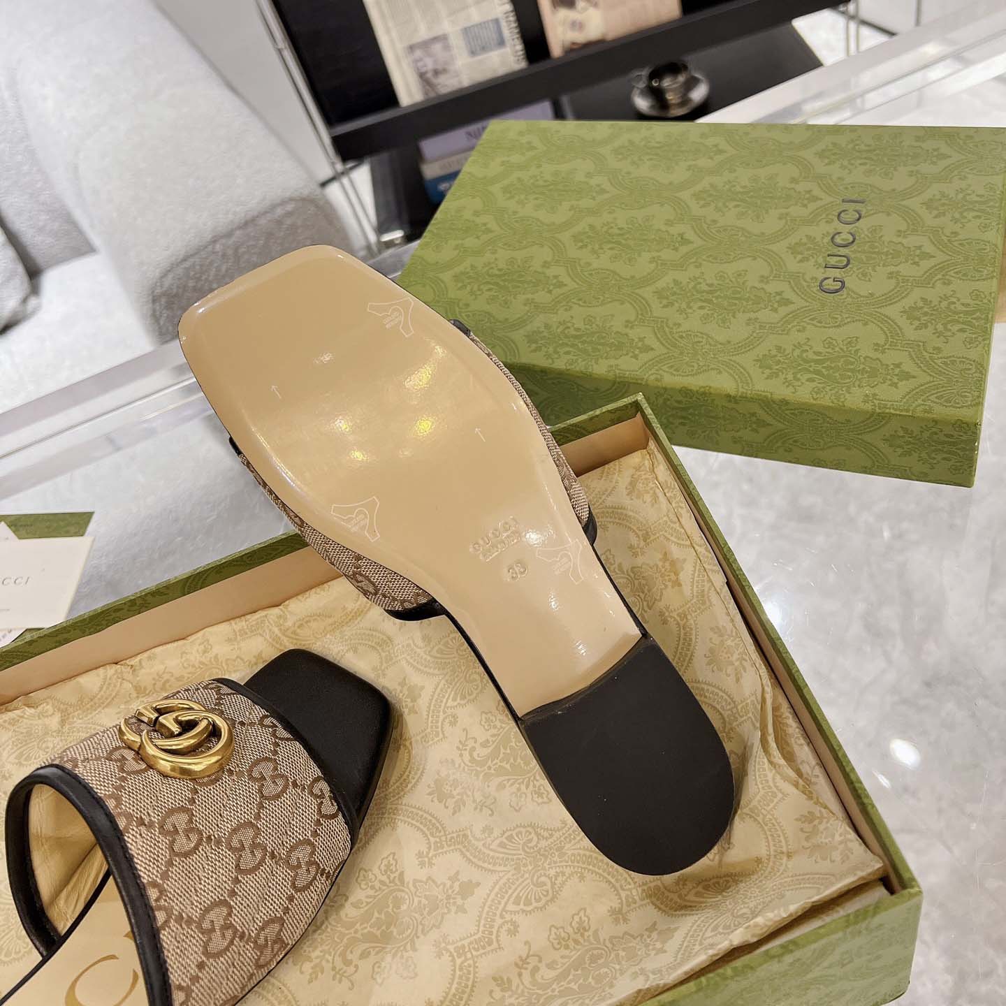 Gucci Women's GG Matelasse Canvas Slide Sandal - PerfectKickZ