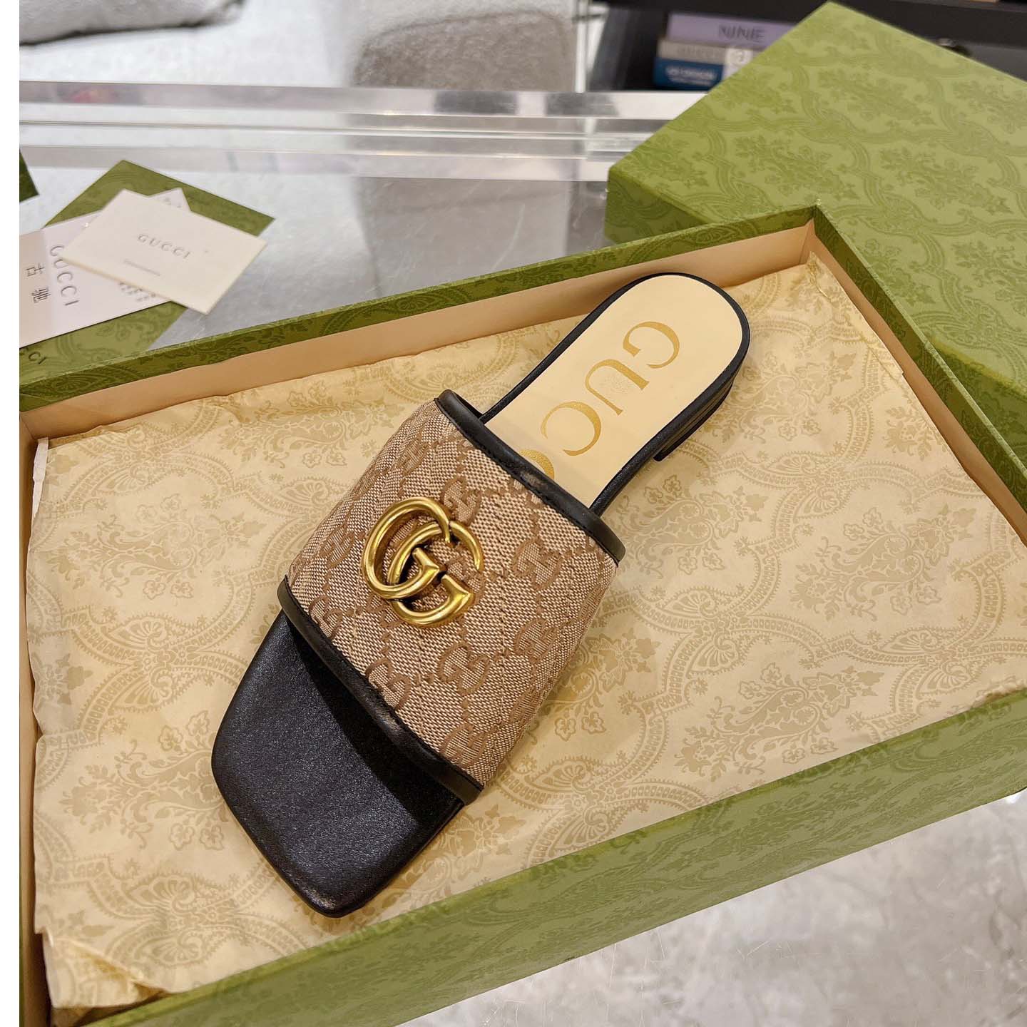 Gucci Women's GG Matelasse Canvas Slide Sandal - PerfectKickZ
