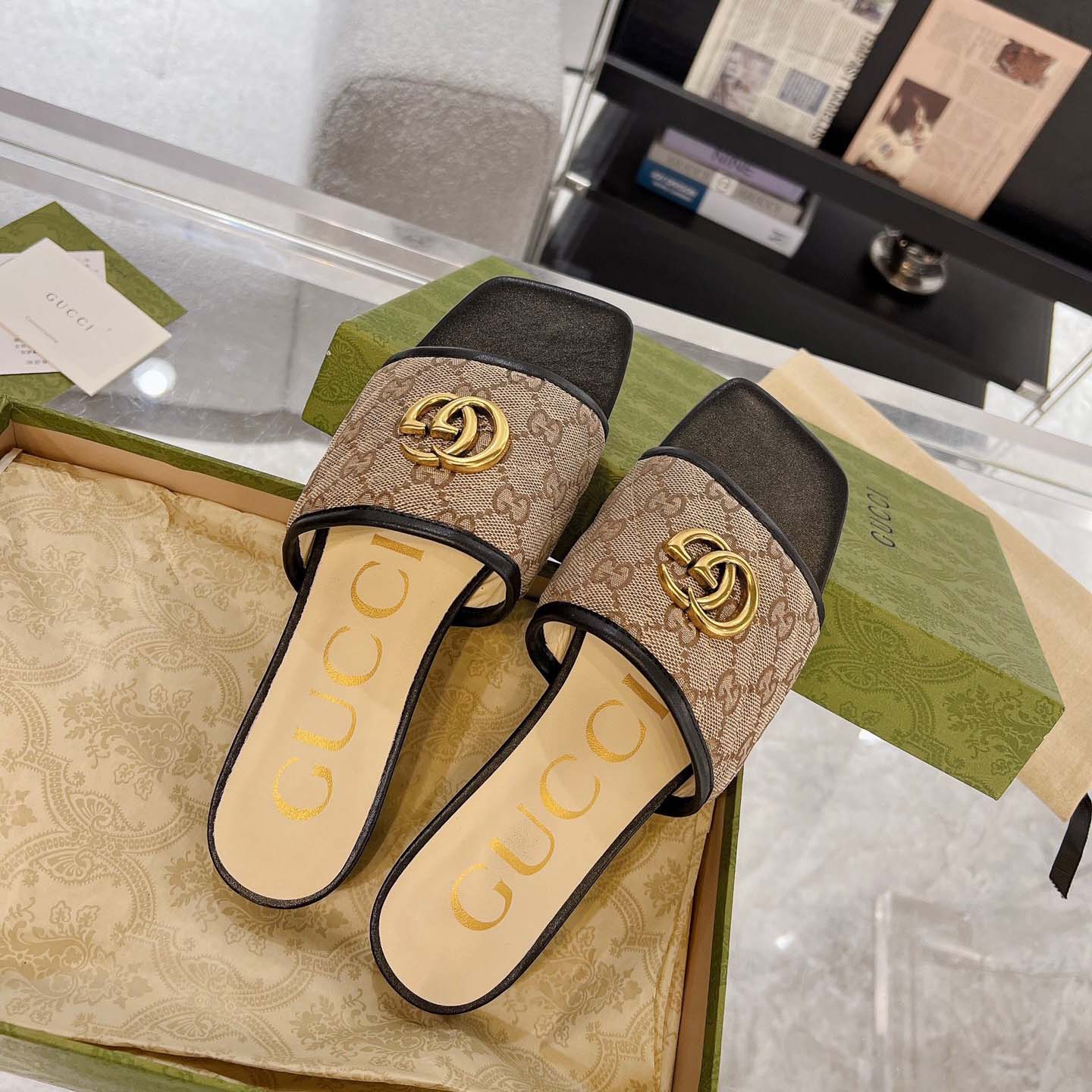 Gucci Women's GG Matelasse Canvas Slide Sandal - 