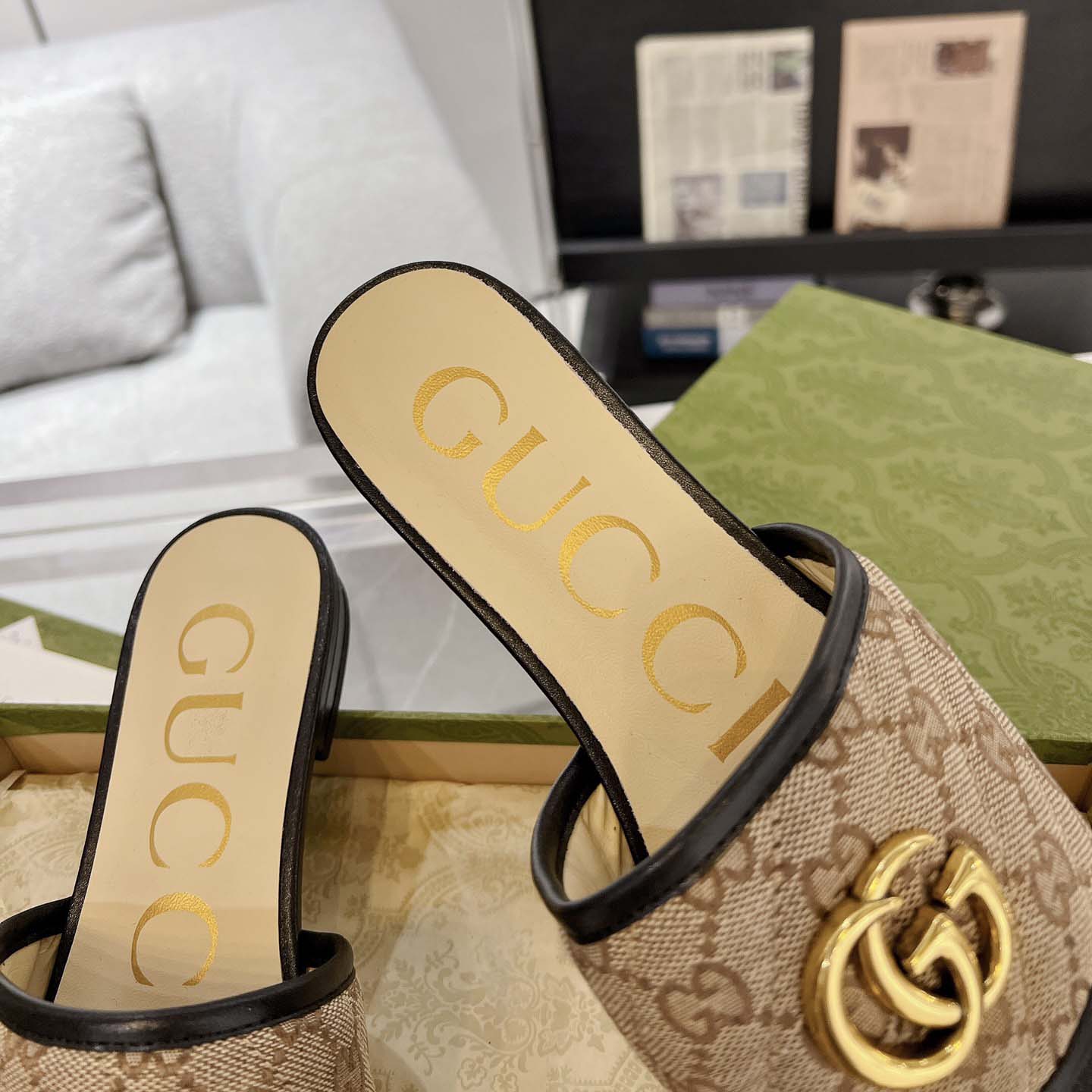 Gucci Women's GG Matelasse Canvas Slide Sandal - 