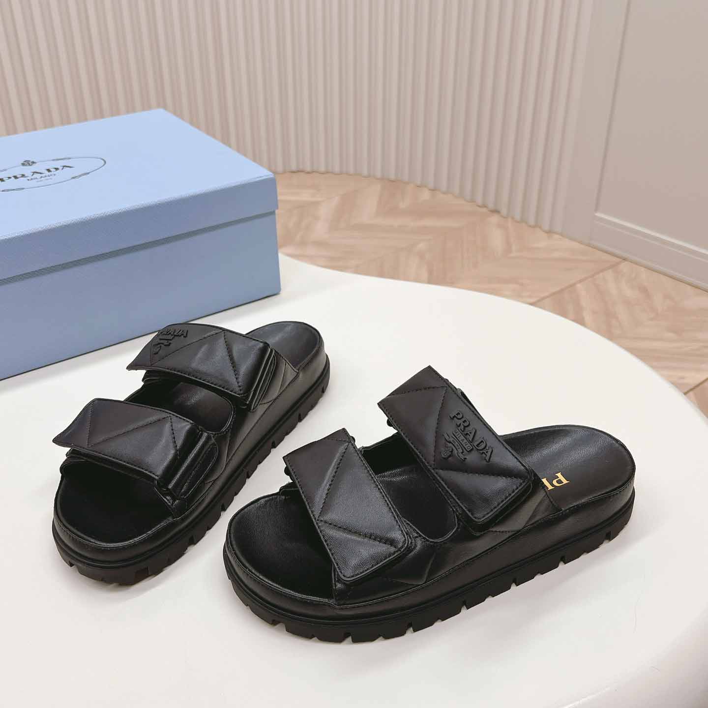 Prada Padded Nappa Leather Sandals - PerfectKickZ