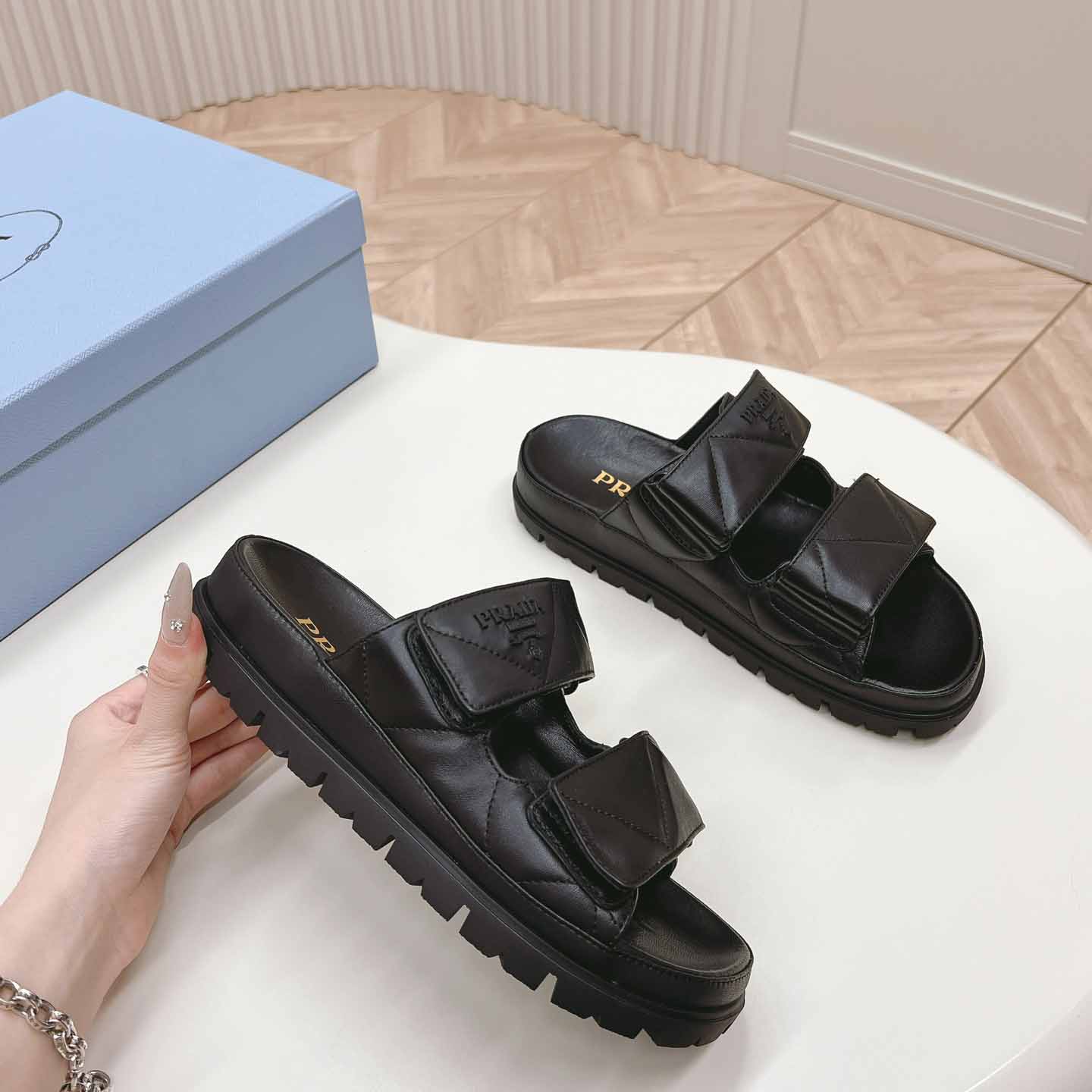 Prada Padded Nappa Leather Sandals - PerfectKickZ