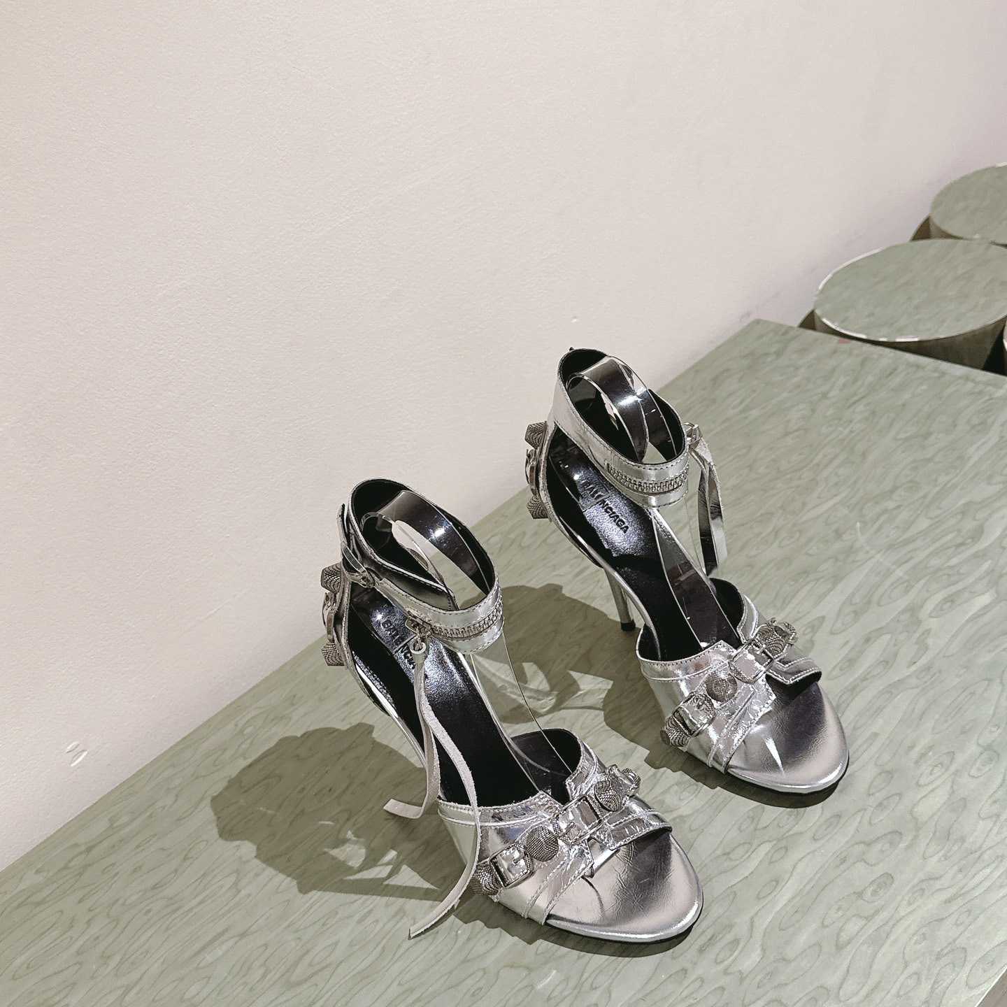 Balenciaga Cagole 110mm Metallic-finish Sandals - PerfectKickZ