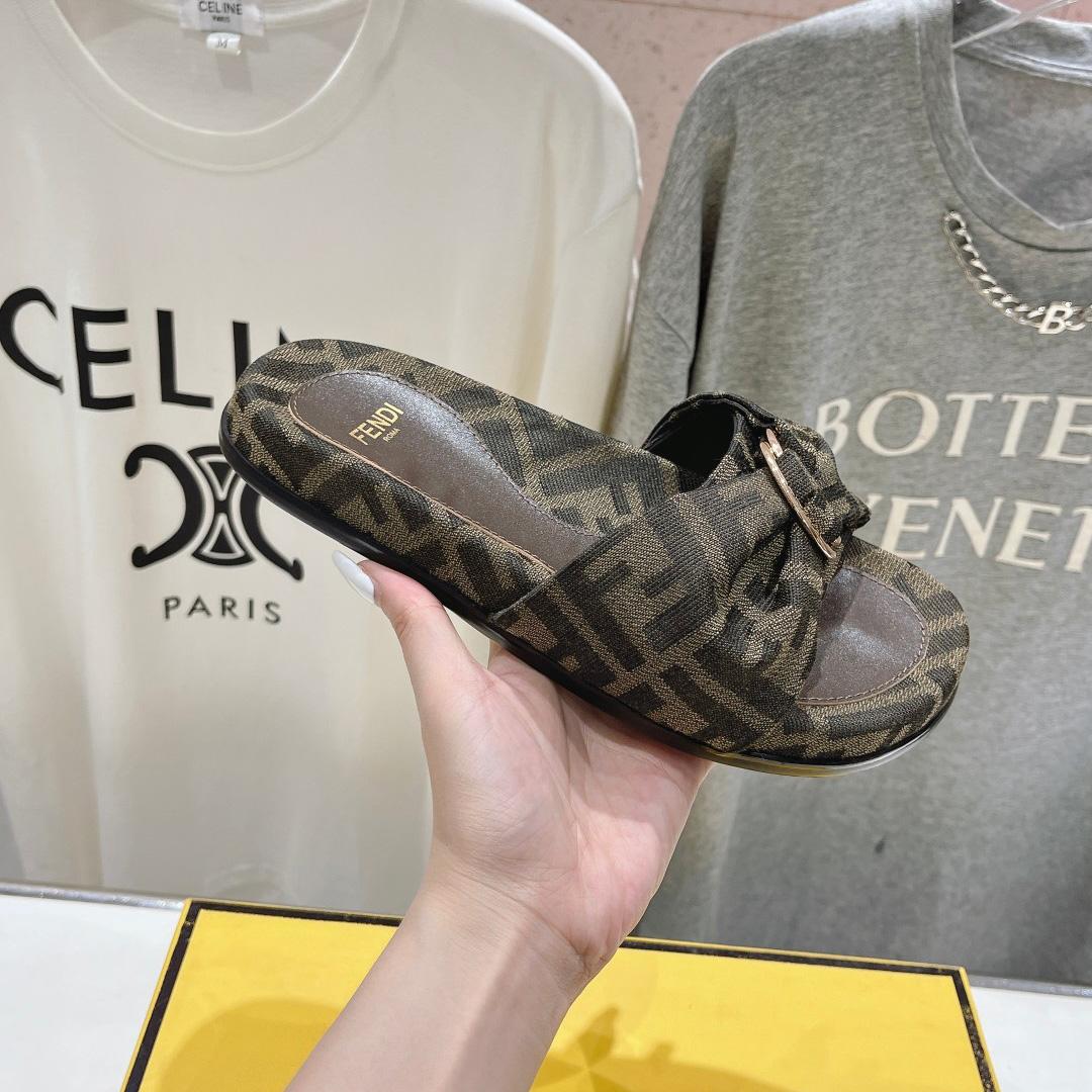Fendi Feel Brown FF Jacquard Slides - PerfectKickZ