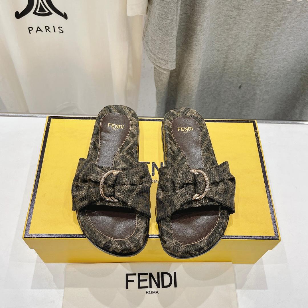 Fendi Feel Brown FF Jacquard Slides - PerfectKickZ