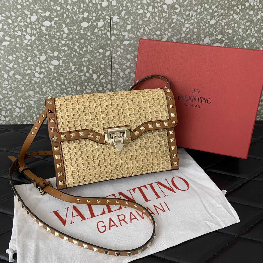 Valenti Small Rockstud Shoulder Bag in Wove Raffia(22.5-15.5-6cm) - PerfectKickZ