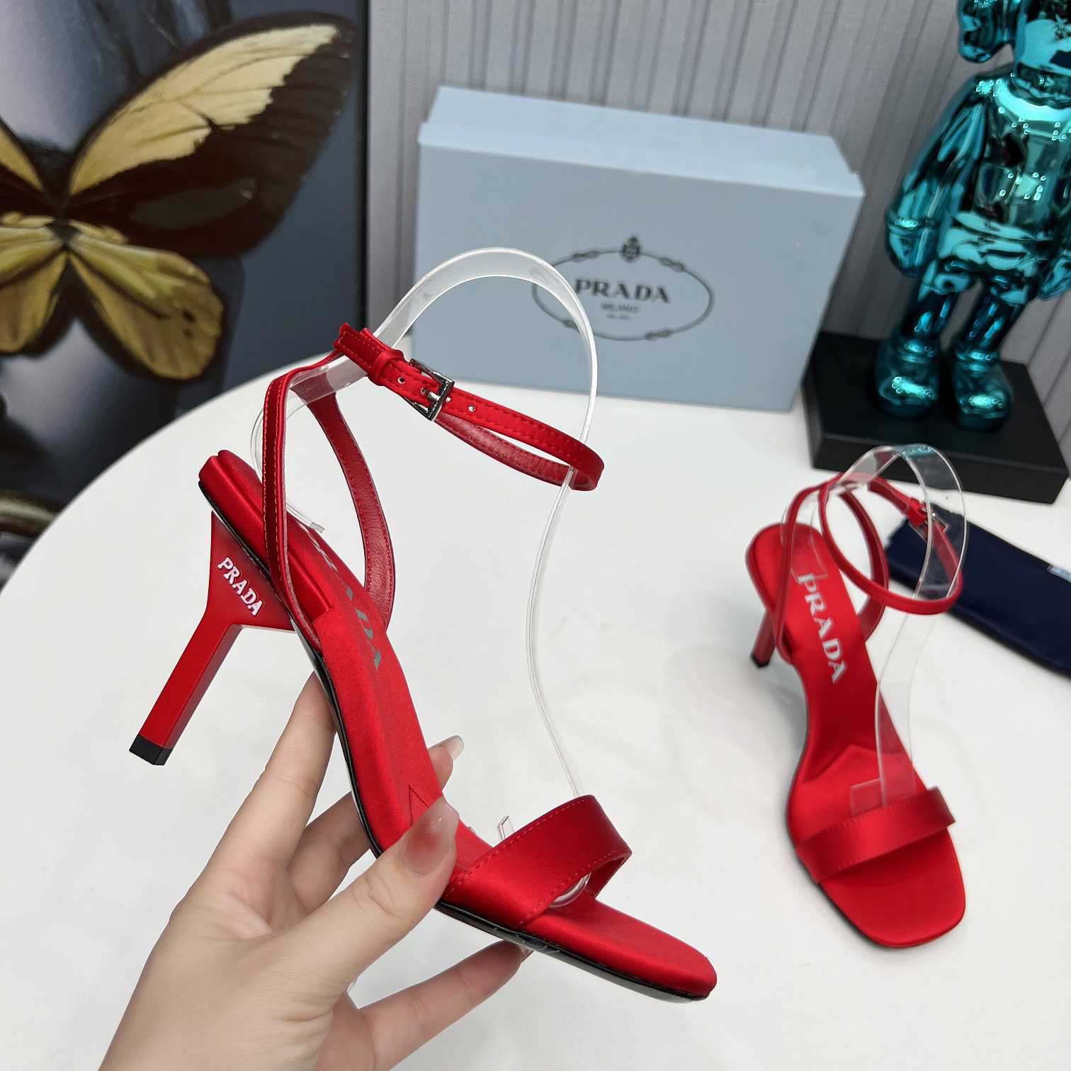 Prada 85mm Geometric-heel Satin Sandals - 